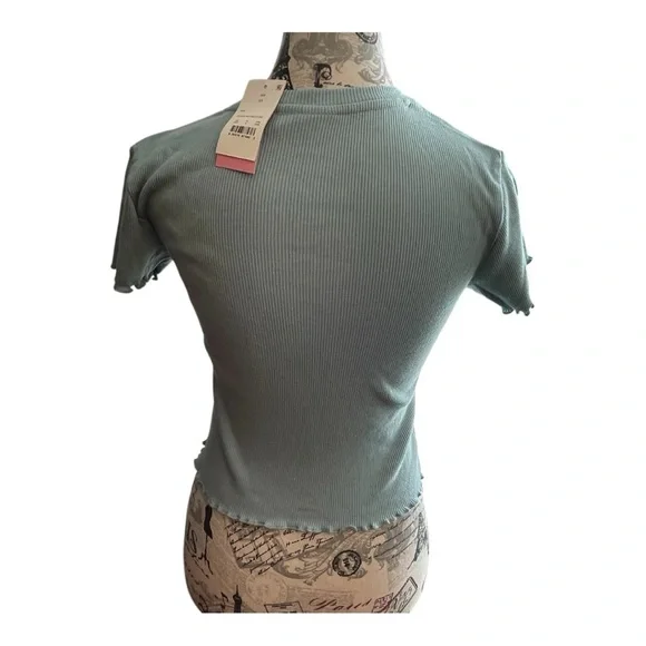Chic Sage Green Crop Top with Heart Detail - Picture 3 of 5